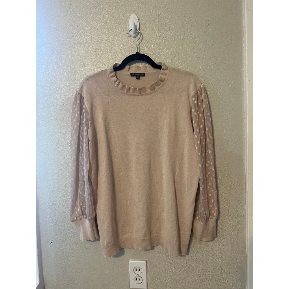 Adrianna Papell Metallic Clip Dot Sheer Sleeve Sweater In Blush Pink